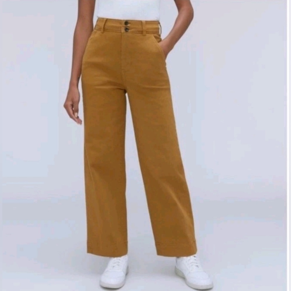 NEW Everlane Organic Cotton Wide Leg High Rise Pants in Tapenade size 00